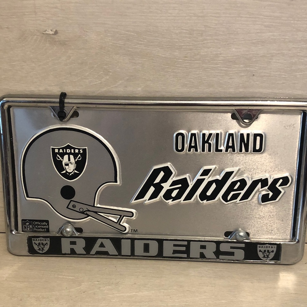Vintage Oakland Raiders Metal Raised Letters License Plate & Frame Bundle